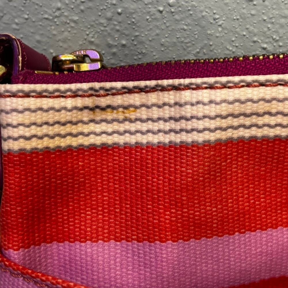 Fossil Key-Per Striped Canvas Crossbody Bag Pink Red Horizon Stripe Gold Snap - Picture 5 of 9